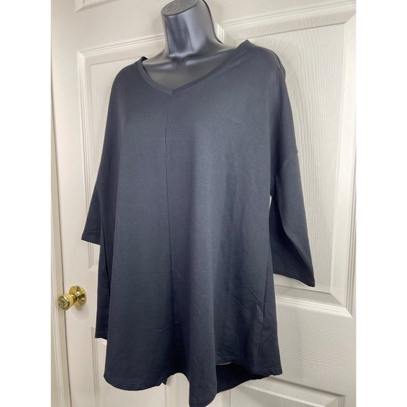 Avenue Shirt Womens Plus Size 14/16 Solid Black 3/4 Sleeves Back Slit NWT Top - Picture 5 of 9